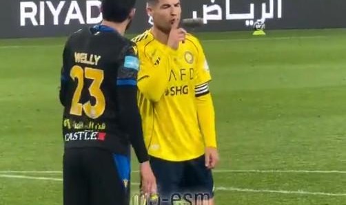 C罗和布赖代球员禁区内互动，C罗用手势示意对手“少说多做”